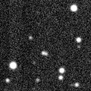 ZTF g-band exposure at 06:43:41 UTC on 2022-11-16; a field of stars around Beebe's predicted position.